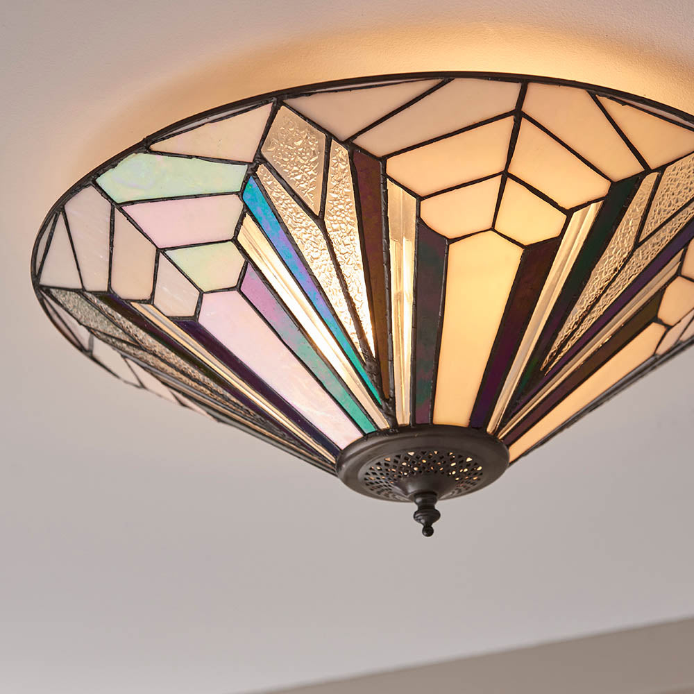 Larkbury Large 2 Light Tiffany Flush Ceiling Light - Black