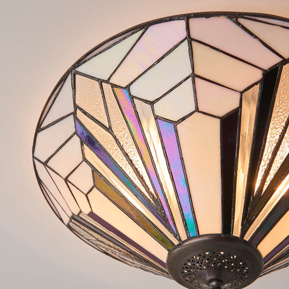 Larkbury Large 2 Light Tiffany Flush Ceiling Light - Black