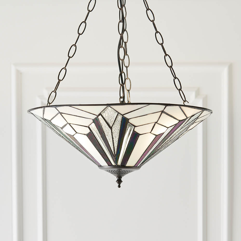 Larkbury Large 3 Light Tiffany Inverted Pendant - Black