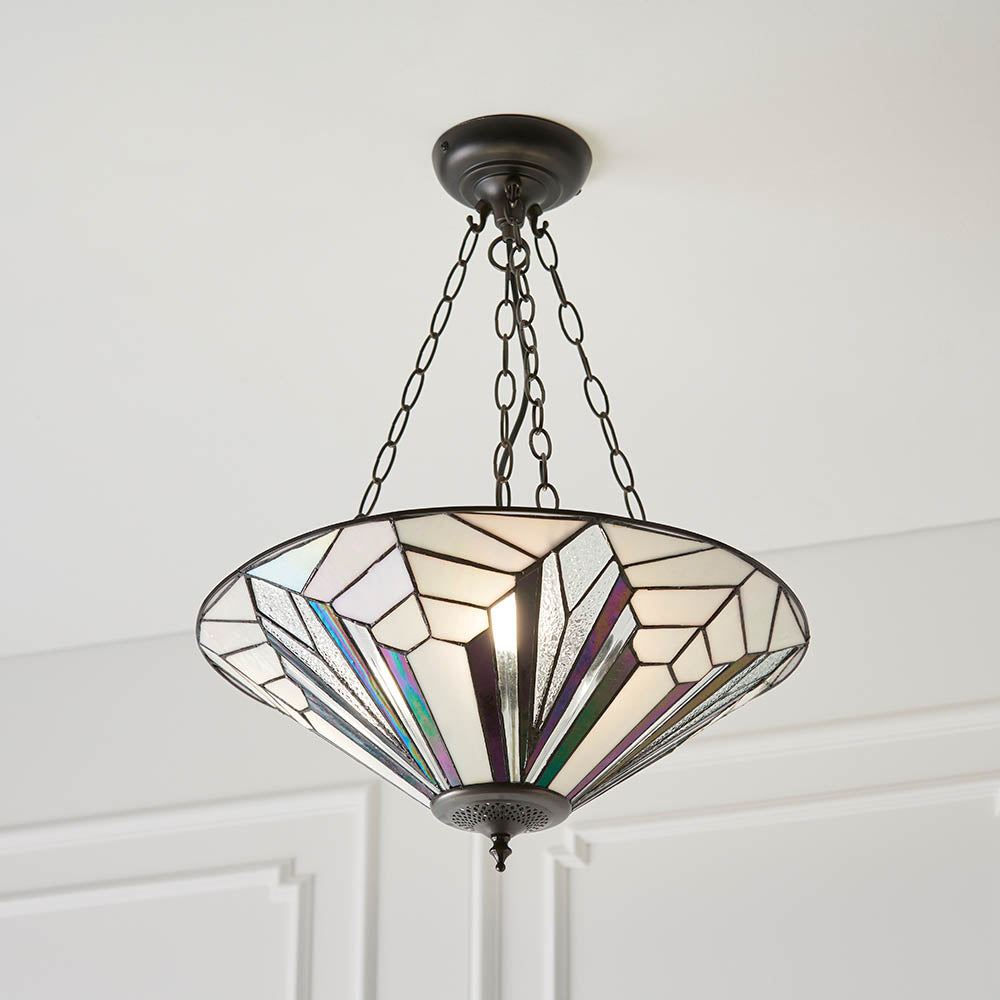 Larkbury Large 3 Light Tiffany Inverted Pendant - Black