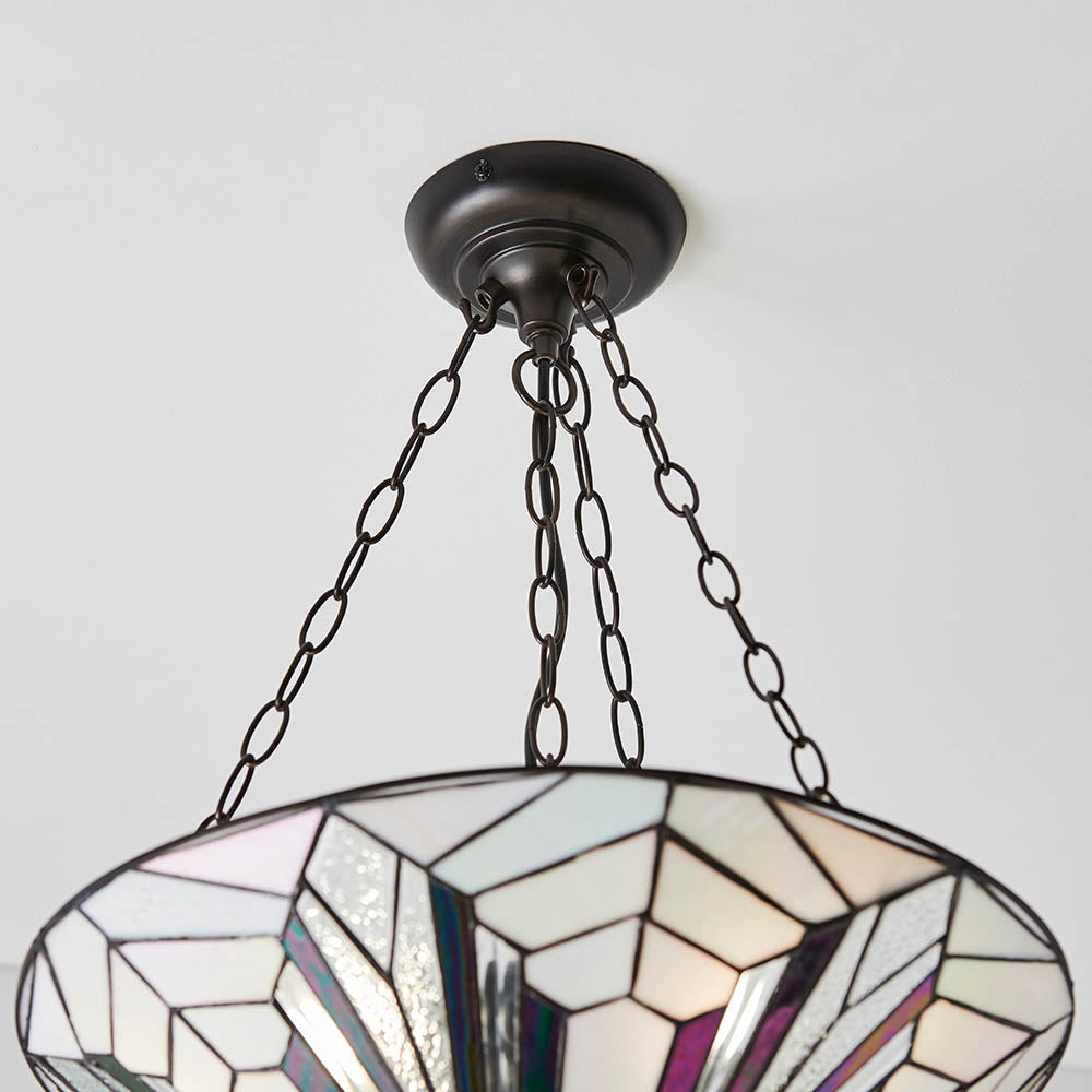 Larkbury Large 3 Light Tiffany Inverted Pendant - Black