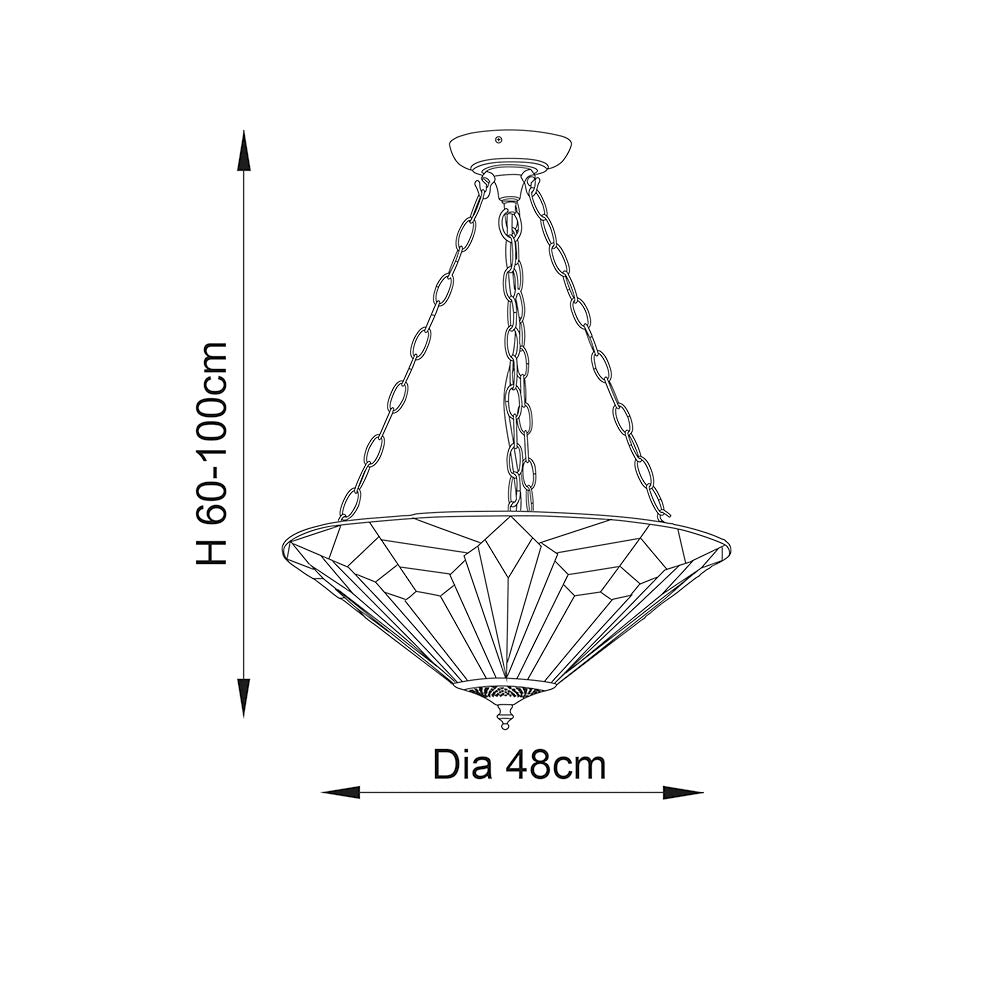 Larkbury Large 3 Light Tiffany Inverted Pendant - Black