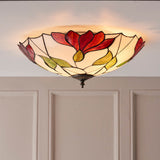 Amberhurst Large 2 Light Tiffany Flush Ceiling Light - Multicoloured