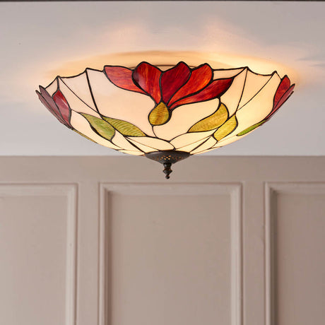 Amberhurst Large 2 Light Tiffany Flush Ceiling Light - Multicoloured