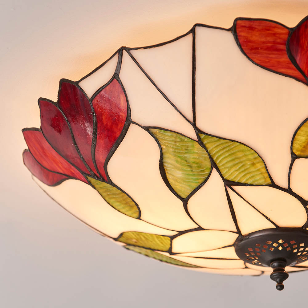 Amberhurst Large 2 Light Tiffany Flush Ceiling Light - Multicoloured