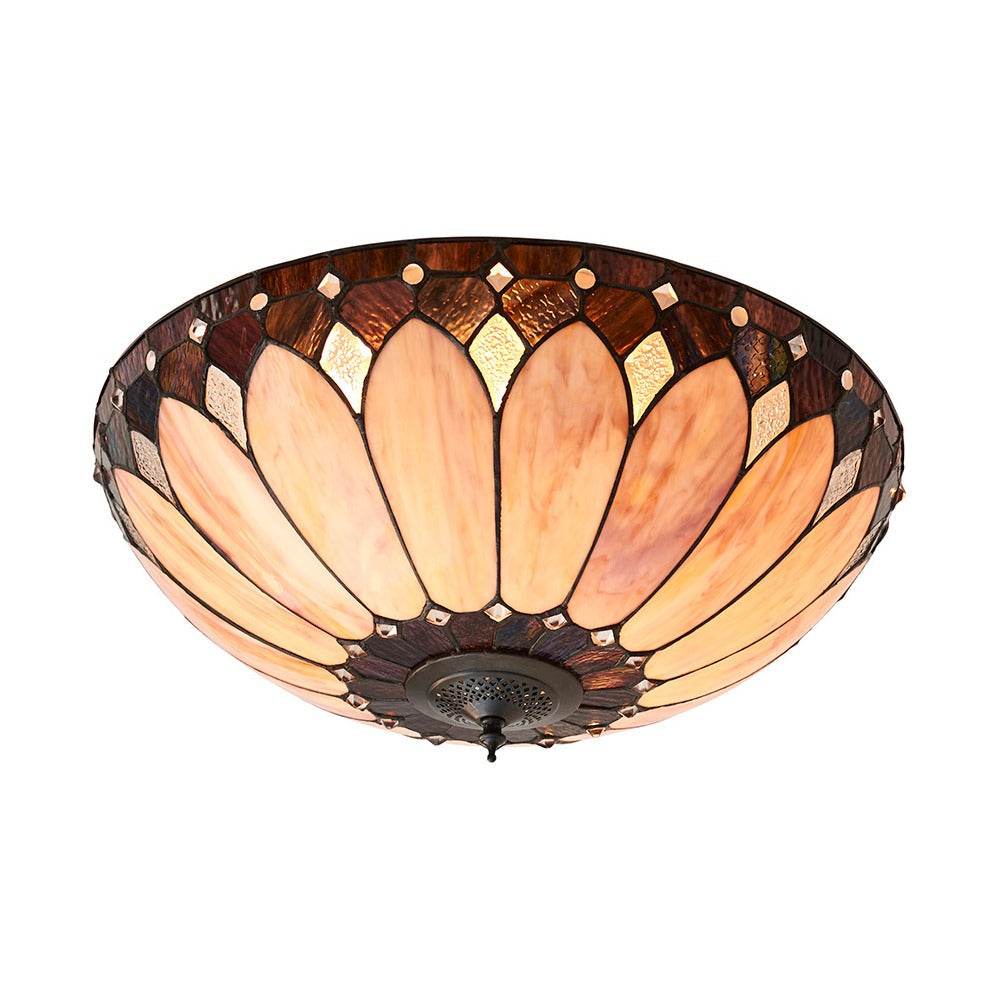 Marlgrove Large 2 Light Tiffany Flush Ceiling Light - Multicoloured