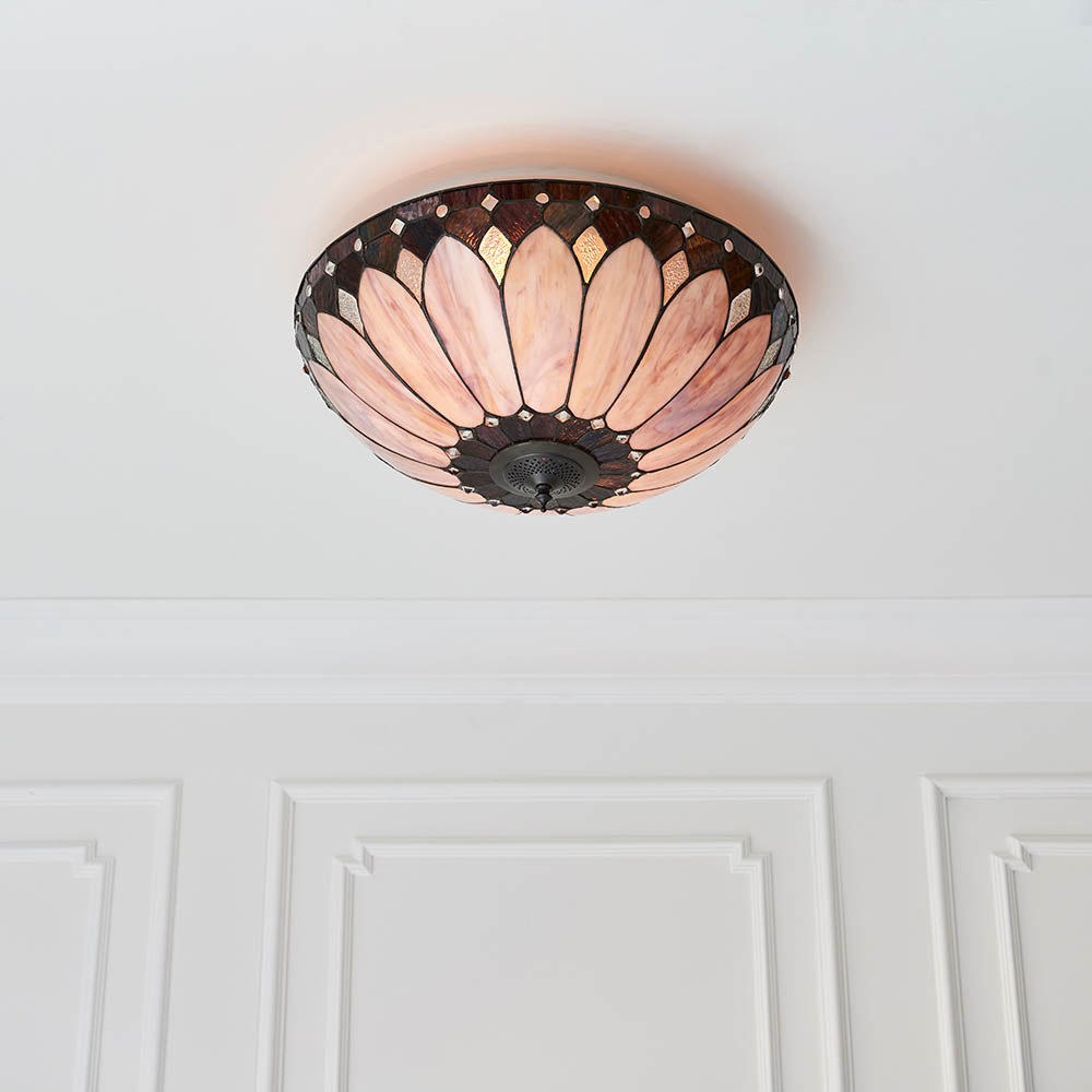 Marlgrove Large 2 Light Tiffany Flush Ceiling Light - Multicoloured