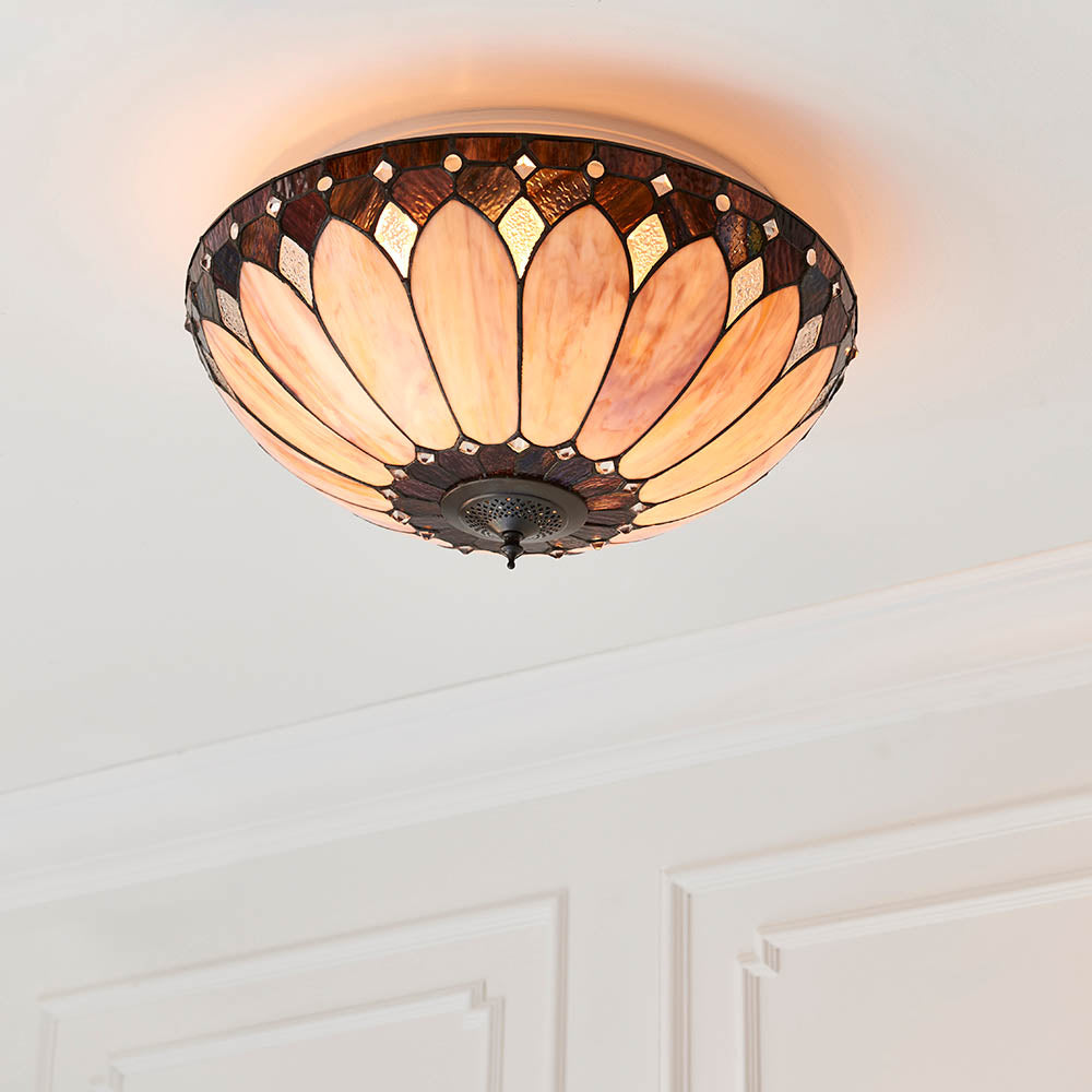Marlgrove Large 2 Light Tiffany Flush Ceiling Light - Multicoloured