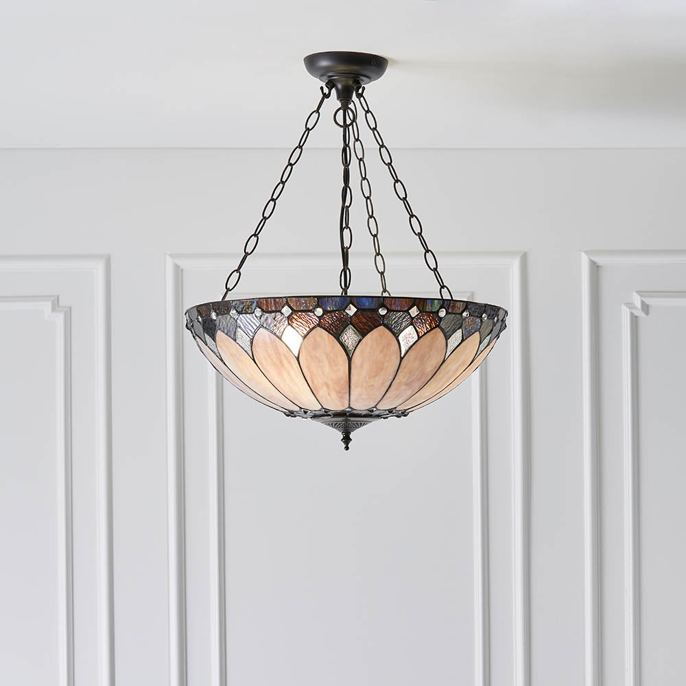 Marlgrove Large 3 Light Tiffany Inverted Pendant - Multicoloured