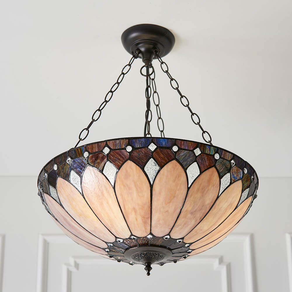 Marlgrove Large 3 Light Tiffany Inverted Pendant - Multicoloured