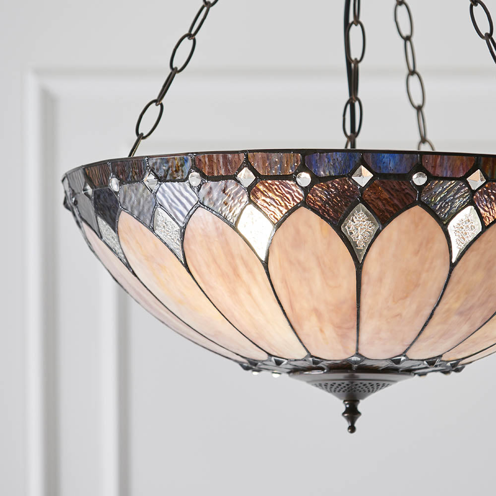 Marlgrove Large 3 Light Tiffany Inverted Pendant - Multicoloured