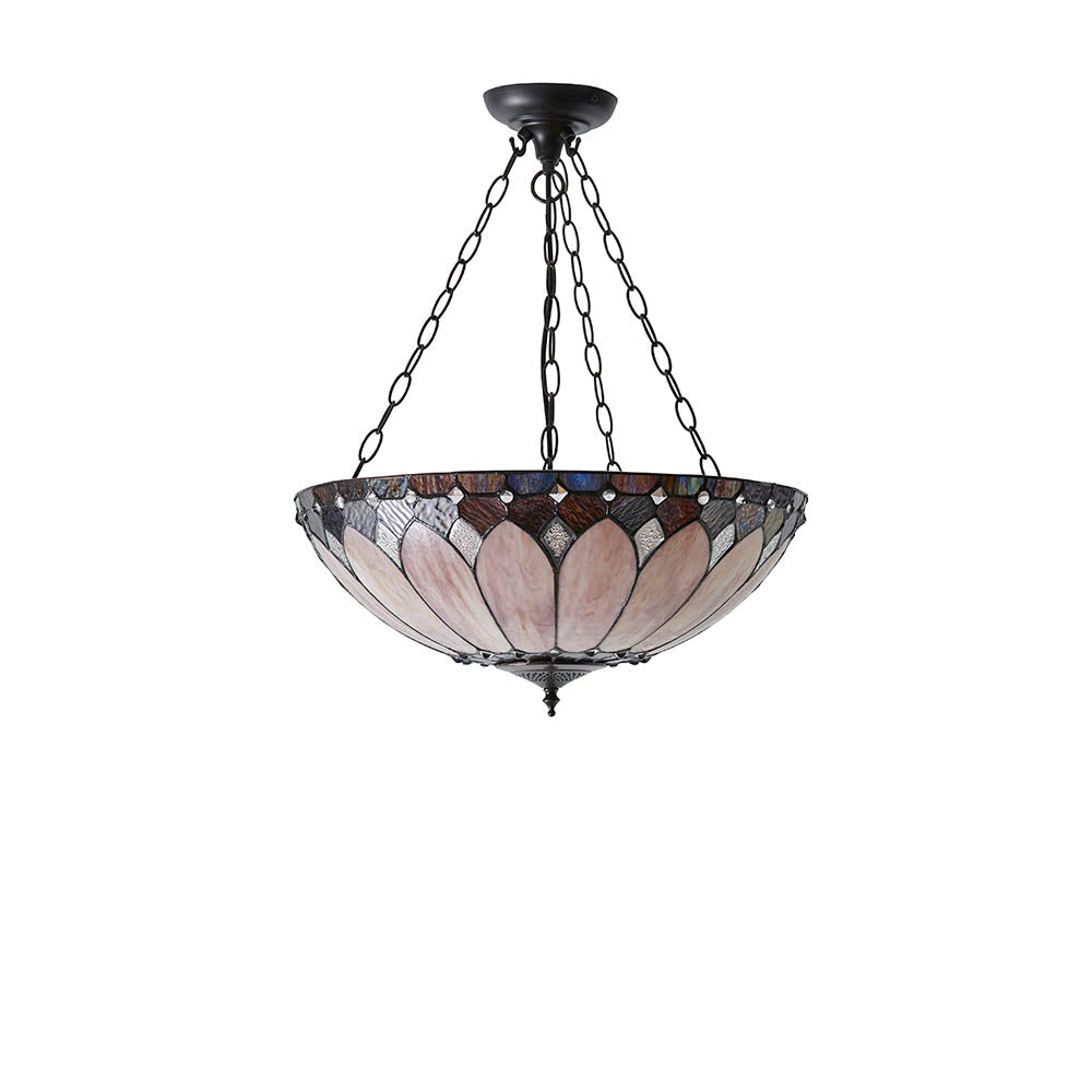 Marlgrove Large 3 Light Tiffany Inverted Pendant - Multicoloured