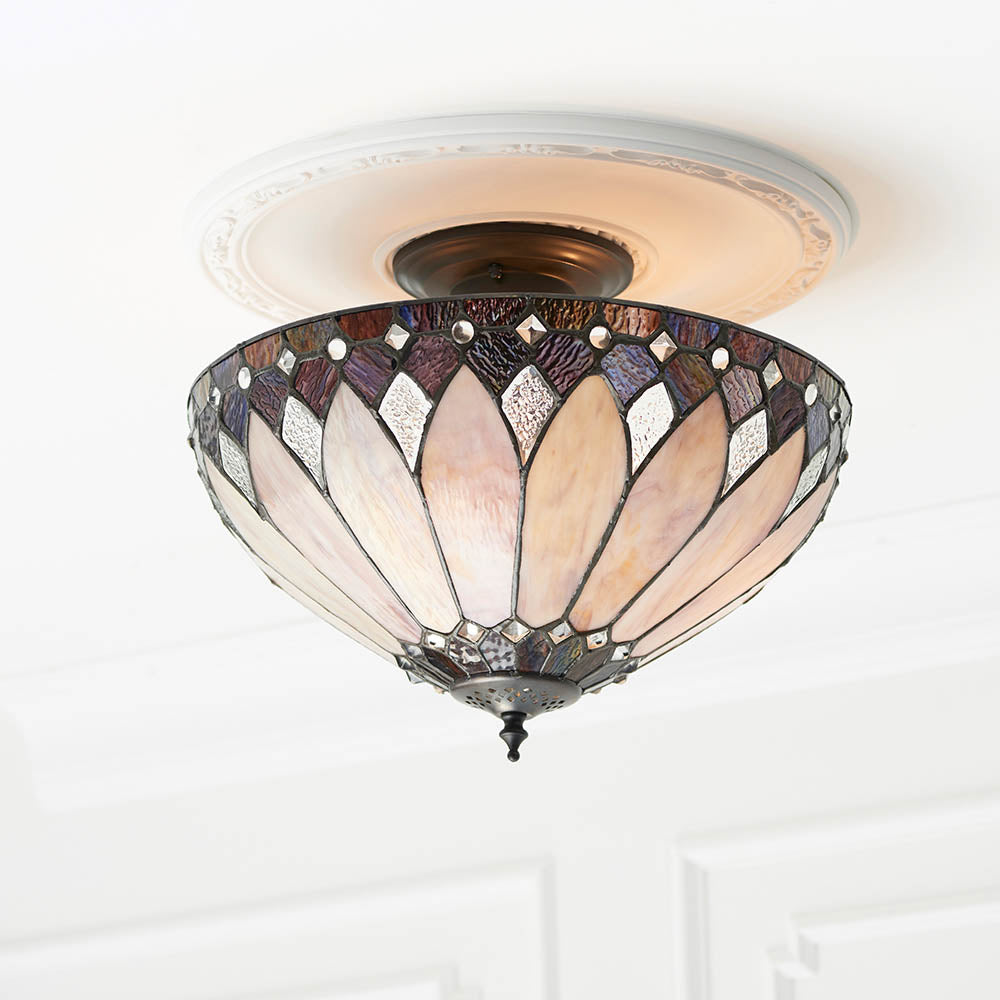 Marlgrove Medium 3 Light Tiffany Semi Flush - Multicoloured