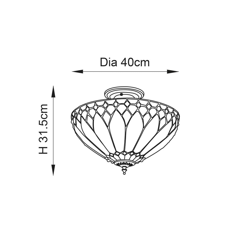 Marlgrove Medium 3 Light Tiffany Semi Flush - Multicoloured