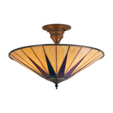 Wistcombe Large 3 Light Tiffany Semi Flush - Multicoloured