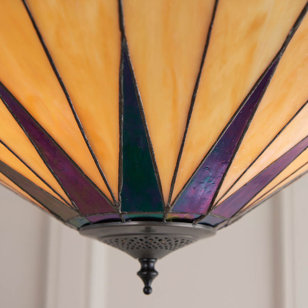 Wistcombe Large 3 Light Tiffany Semi Flush - Multicoloured
