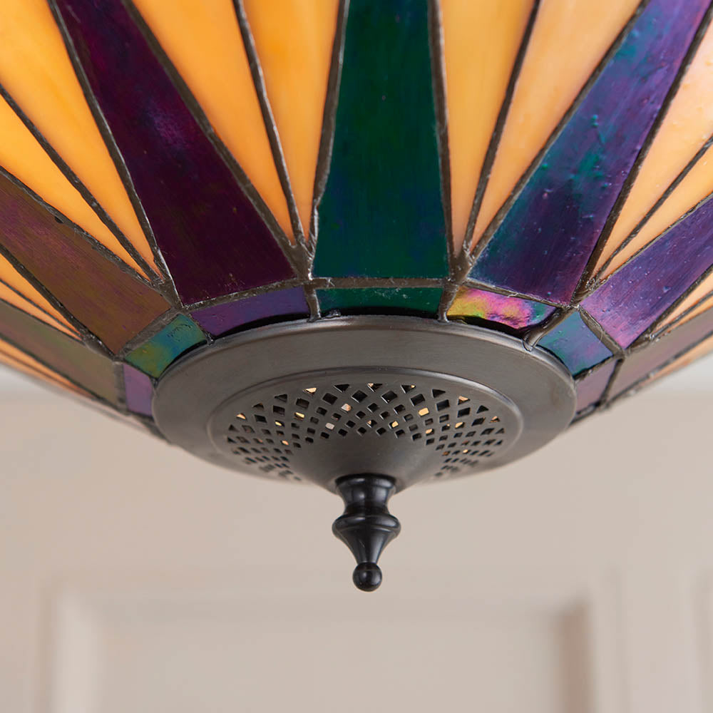 Wistcombe Large 3 Light Tiffany Semi Flush - Multicoloured