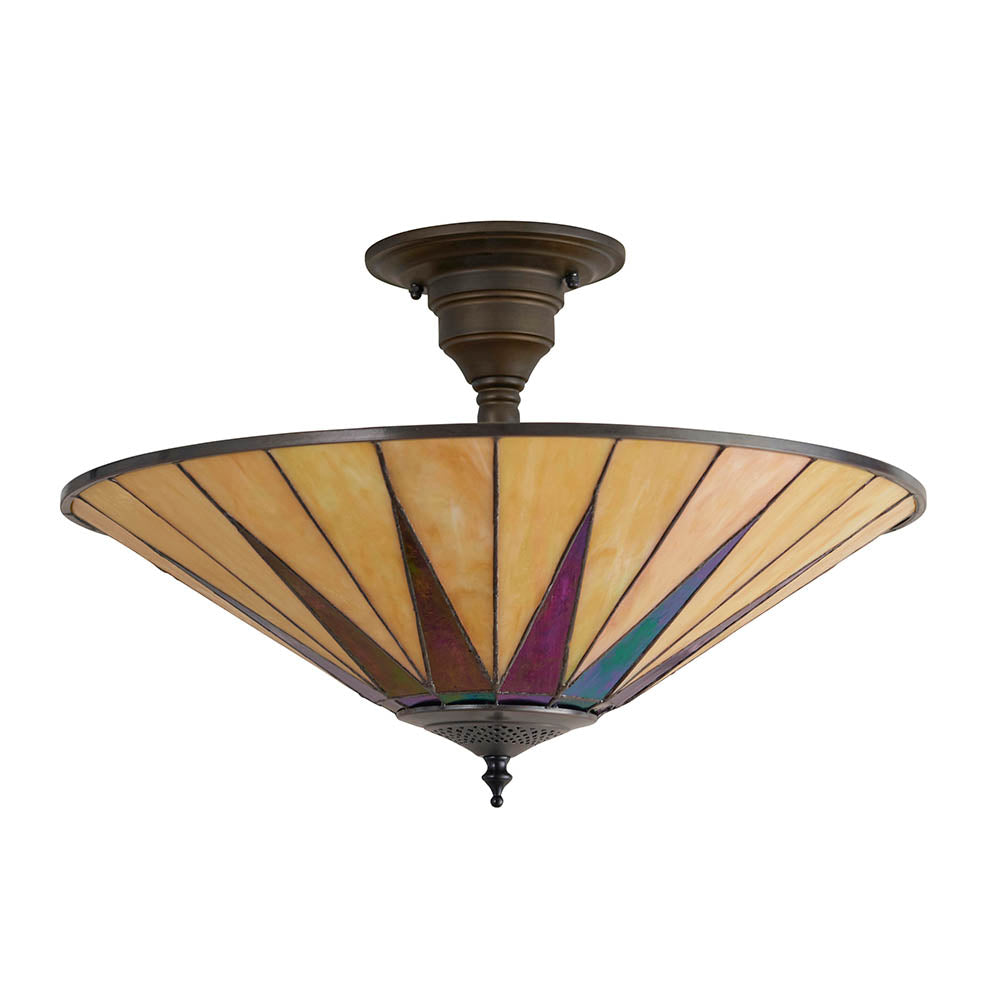 Wistcombe Large 3 Light Tiffany Semi Flush - Multicoloured