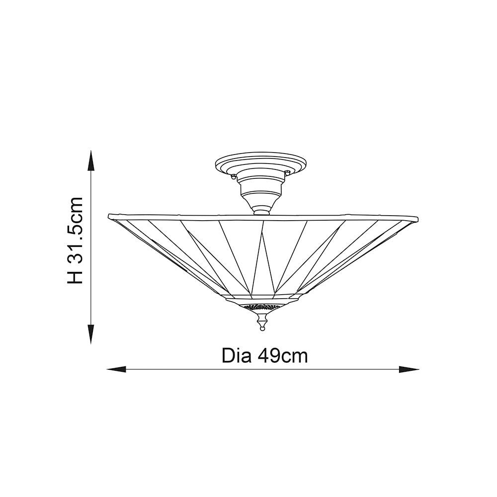 Wistcombe Large 3 Light Tiffany Semi Flush - Multicoloured