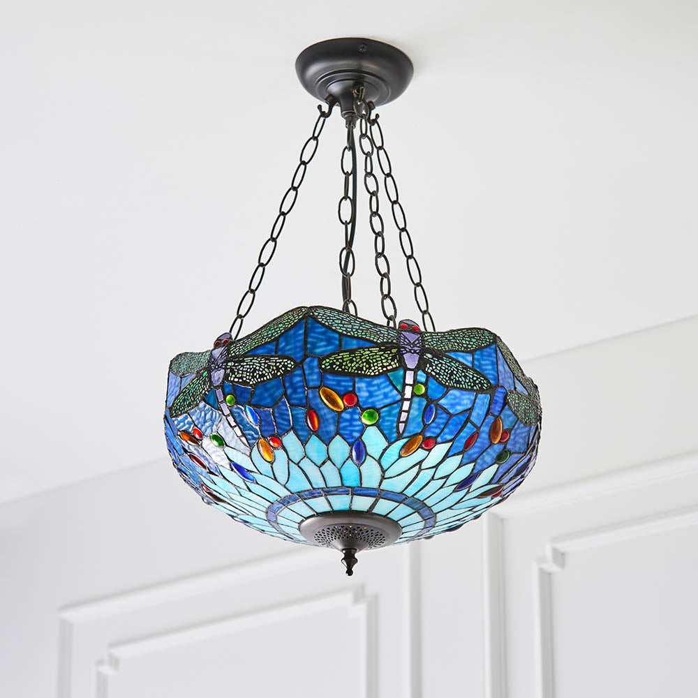 Alderworth Medium 3 Light Tiffany Inverted Pendant - Blue