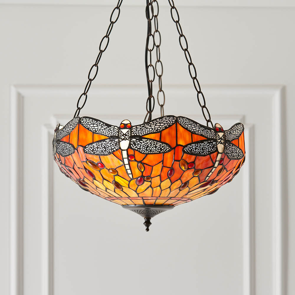 Alderworth Medium 3 Light Tiffany Inverted Pendant - Flame
