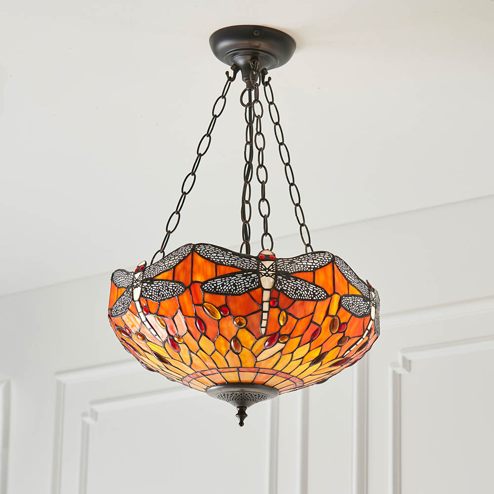 Alderworth Medium 3 Light Tiffany Inverted Pendant - Flame