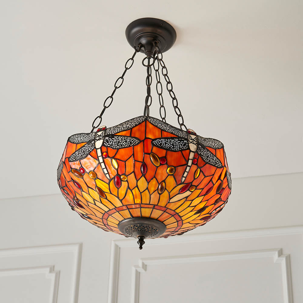 Alderworth Medium 3 Light Tiffany Inverted Pendant - Flame