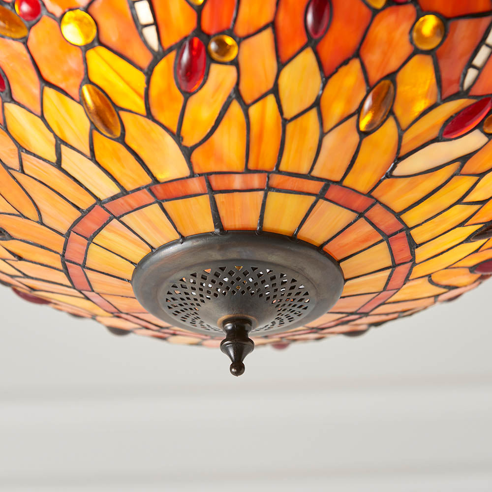 Alderworth Medium 3 Light Tiffany Inverted Pendant - Flame
