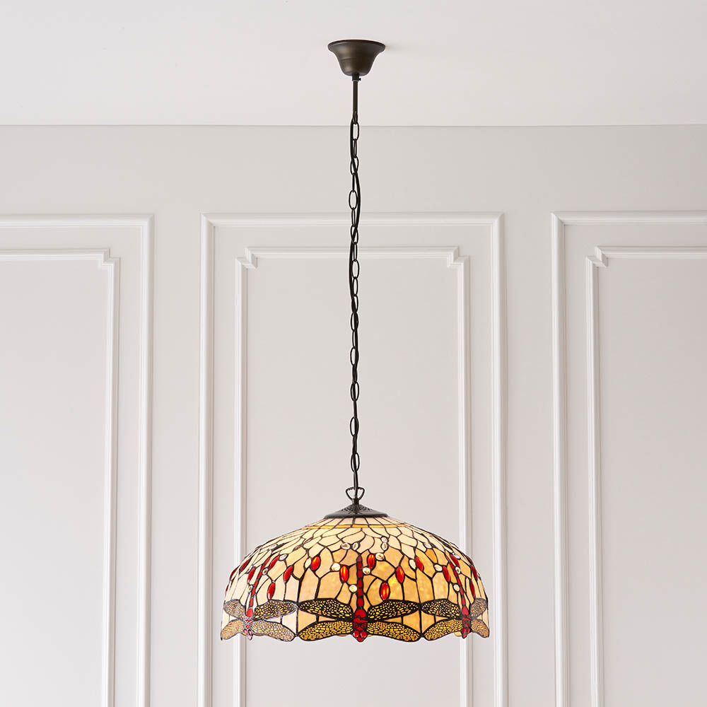 Alderworth Large 3 Light Tiffany Pendant - Beige