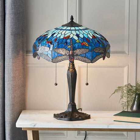 Alderworth Medium Tiffany Table Lamp - Blue