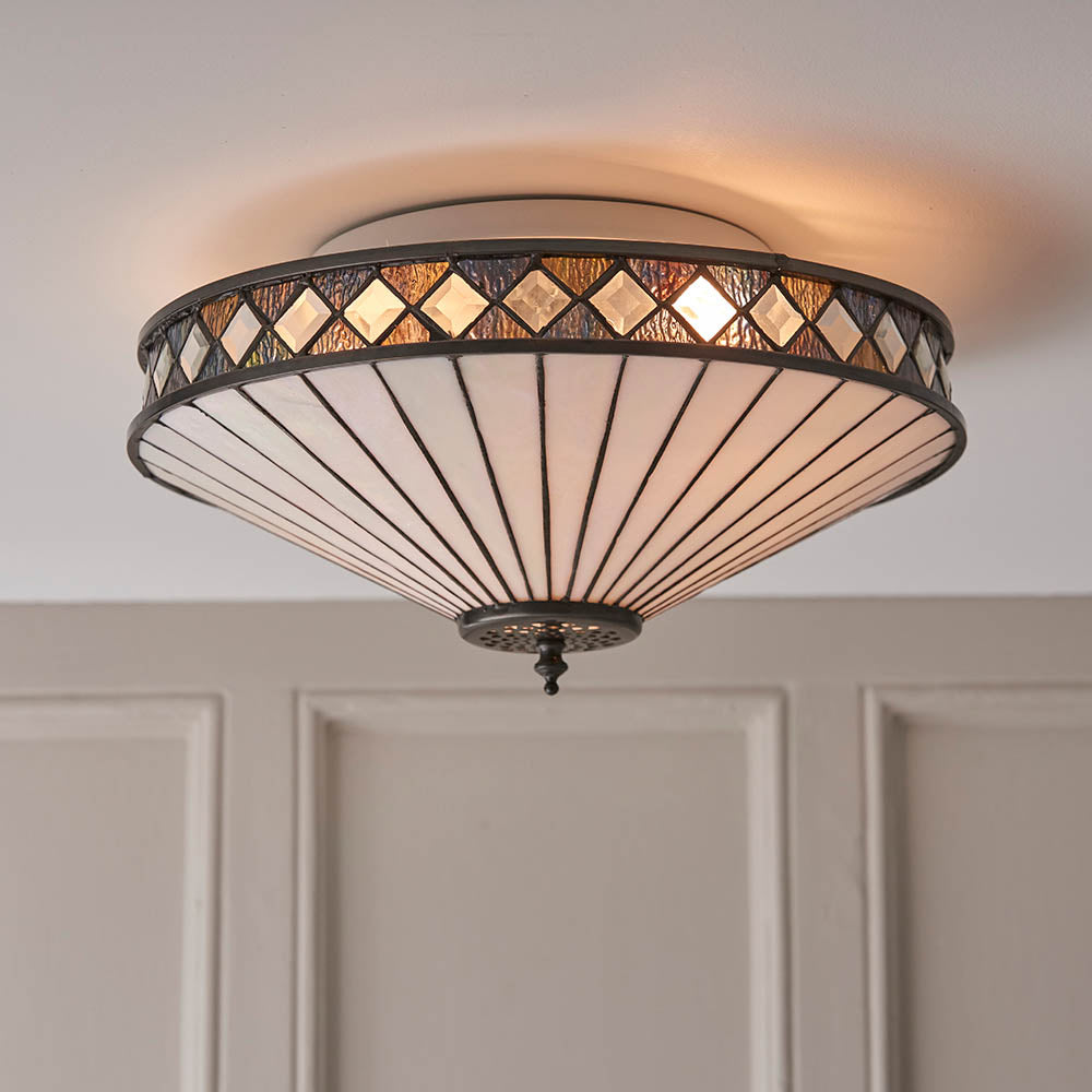 Brindleigh Medium 2 Light Tiffany Flush Ceiling Light - Multicoloured