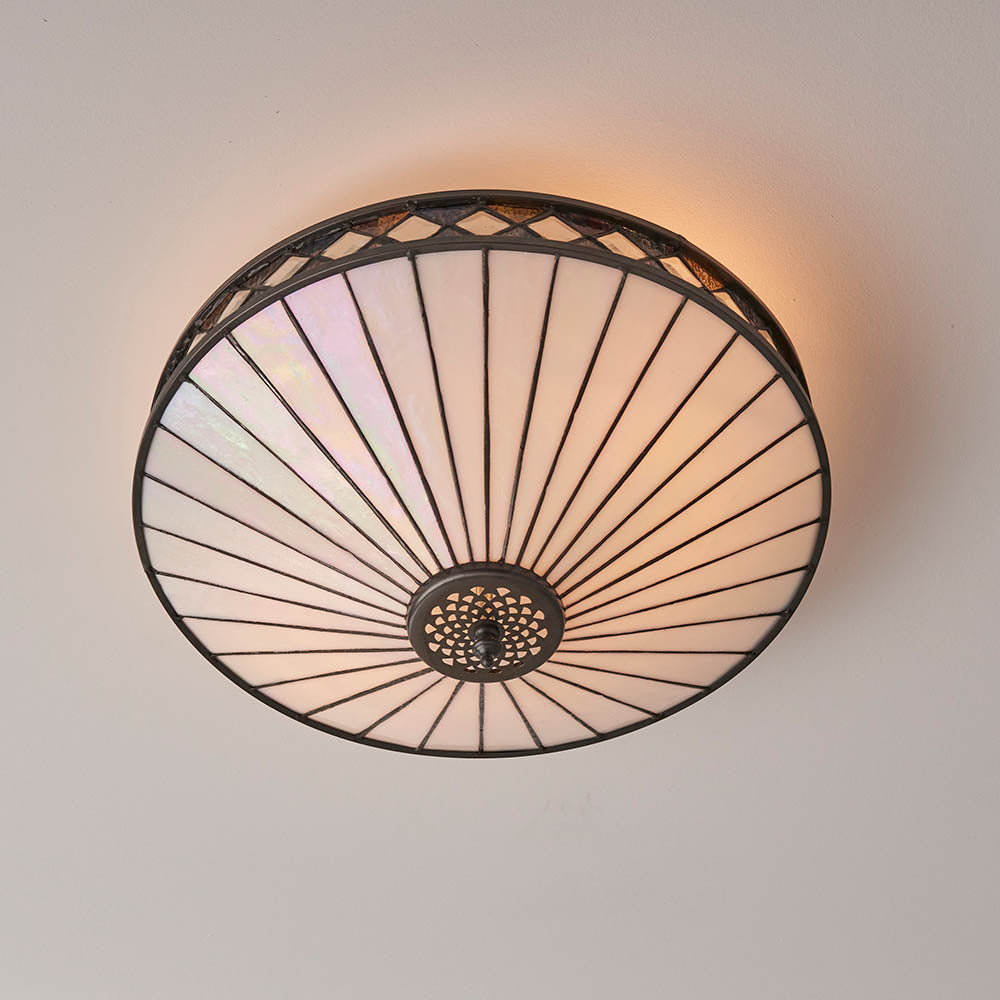 Brindleigh Medium 2 Light Tiffany Flush Ceiling Light - Multicoloured