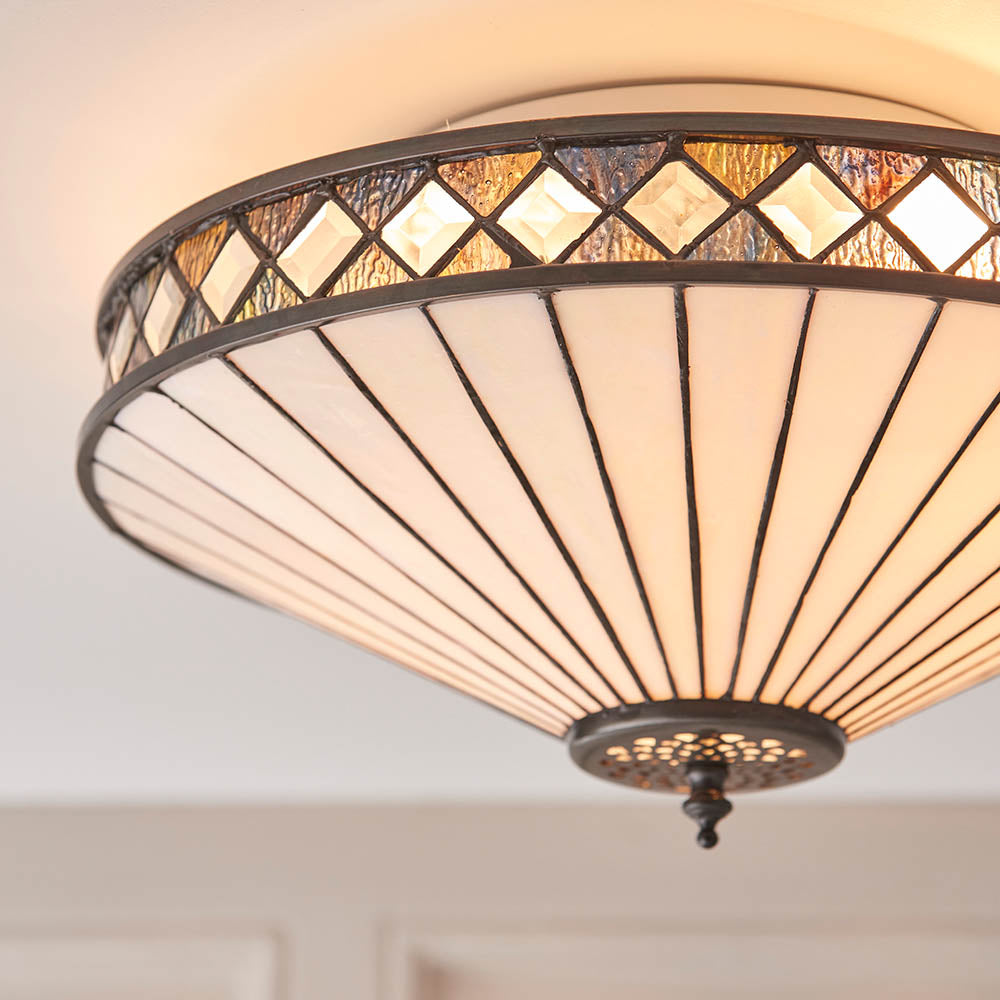 Brindleigh Medium 2 Light Tiffany Flush Ceiling Light - Multicoloured