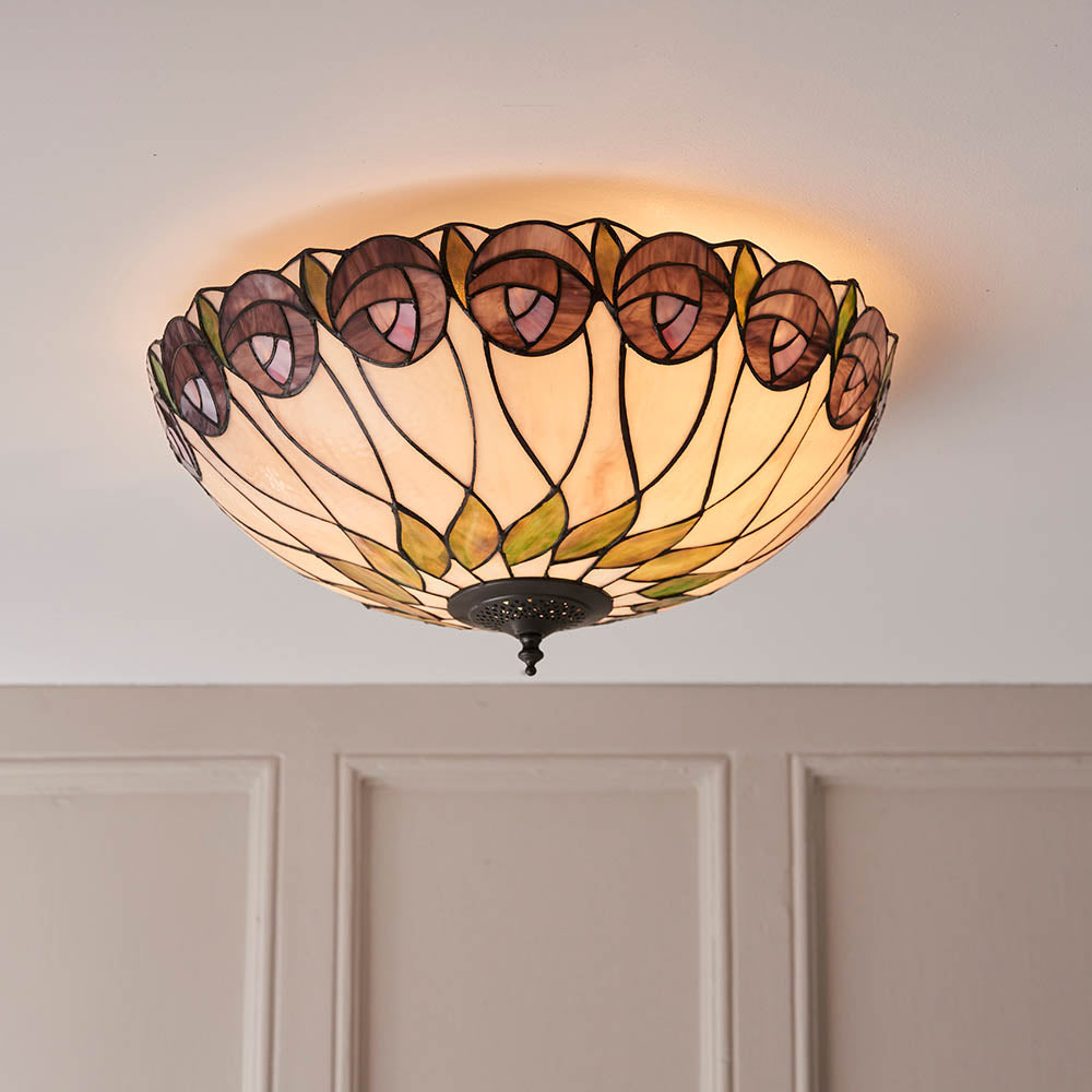 Pentleigh Large 2 Light Tiffany Flush Ceiling Light - Multicoloured