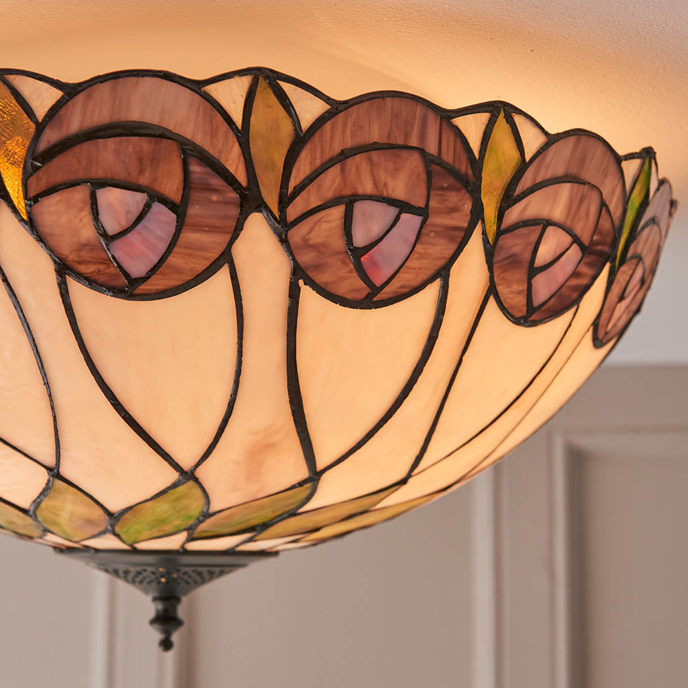 Pentleigh Large 2 Light Tiffany Flush Ceiling Light - Multicoloured
