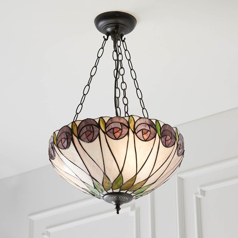 Pentleigh Medium 3 Light Tiffany Inverted Pendant - Multicoloured