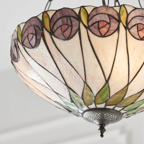 Pentleigh Medium 3 Light Tiffany Inverted Pendant - Multicoloured