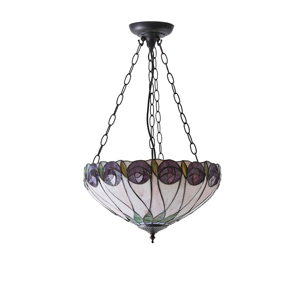 Pentleigh Medium 3 Light Tiffany Inverted Pendant - Multicoloured