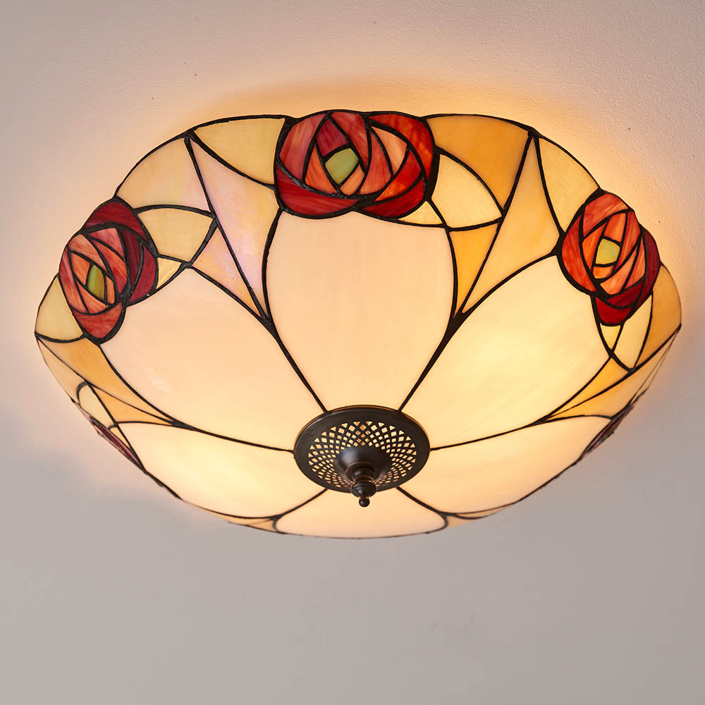Kelverton Large 2 Light Tiffany Flush Ceiling Light - Multicoloured