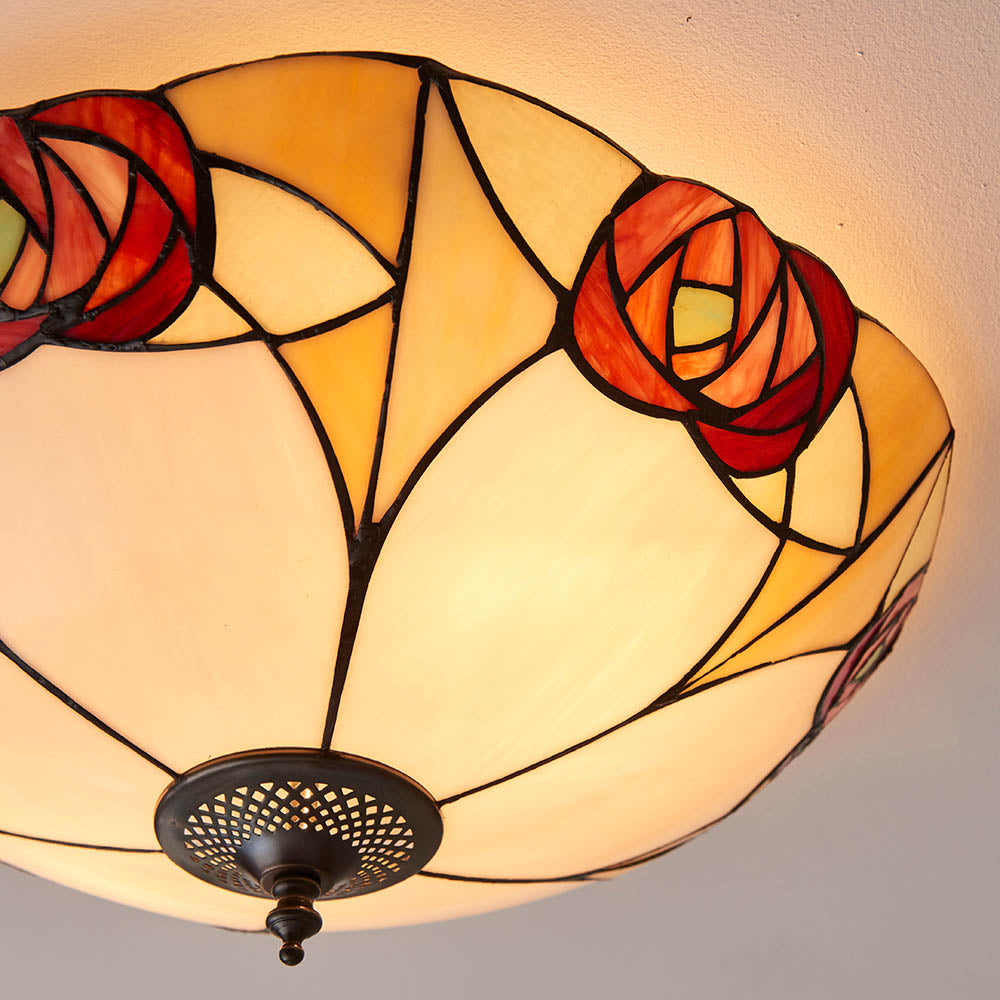 Kelverton Large 2 Light Tiffany Flush Ceiling Light - Multicoloured