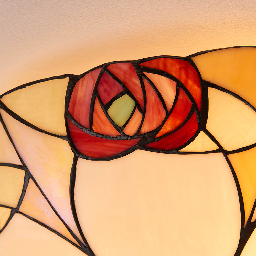 Kelverton Large 2 Light Tiffany Flush Ceiling Light - Multicoloured