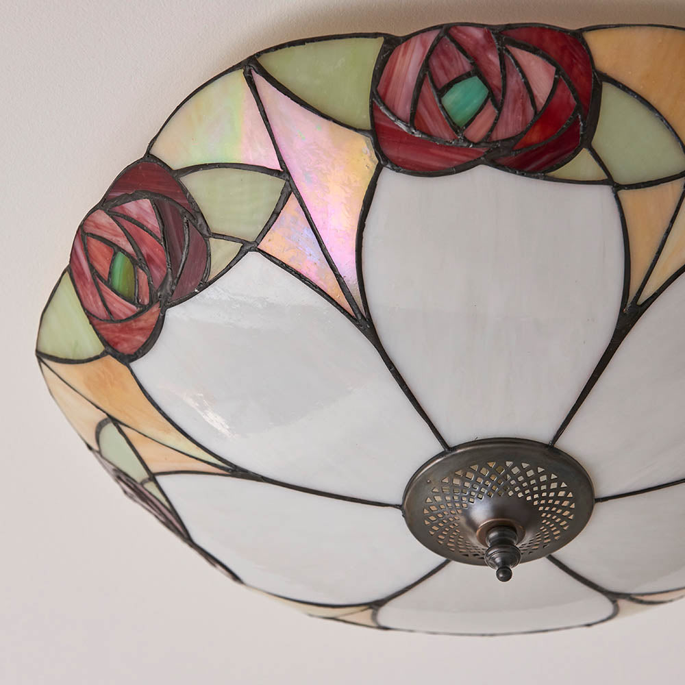 Kelverton Large 2 Light Tiffany Flush Ceiling Light - Multicoloured