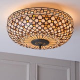 Ravenstead Large 2 Light Tiffany Flush Ceiling Light - Multicoloured