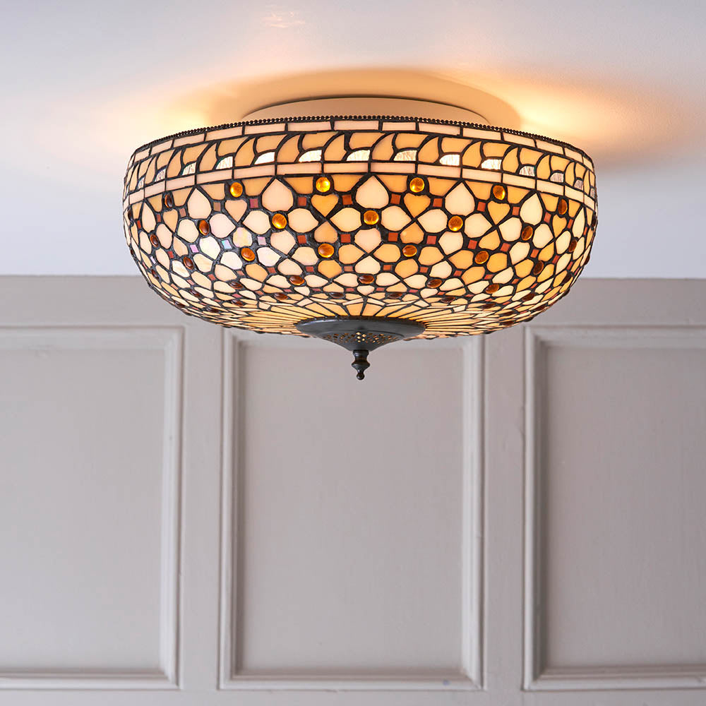 Ravenstead Large 2 Light Tiffany Flush Ceiling Light - Multicoloured