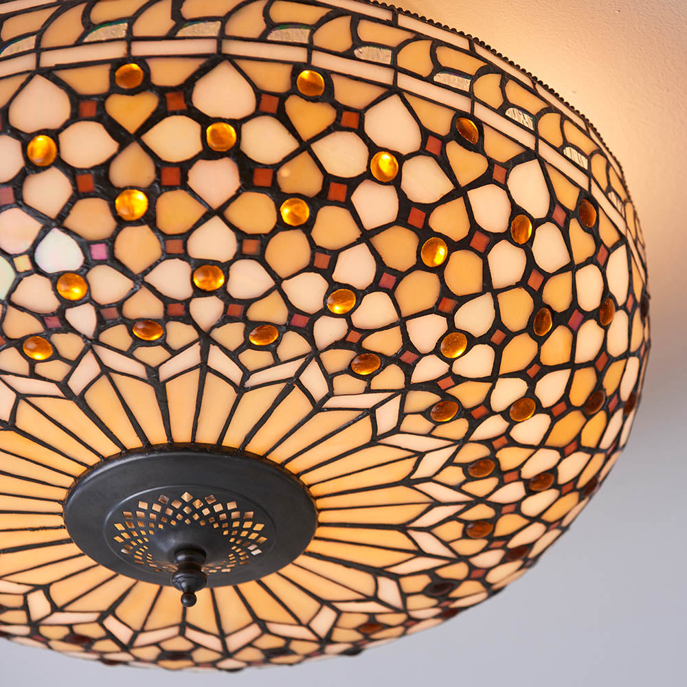 Ravenstead Large 2 Light Tiffany Flush Ceiling Light - Multicoloured