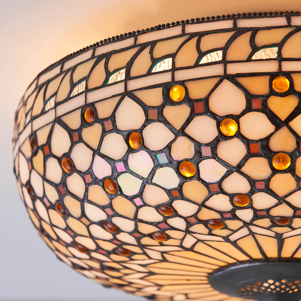 Ravenstead Large 2 Light Tiffany Flush Ceiling Light - Multicoloured
