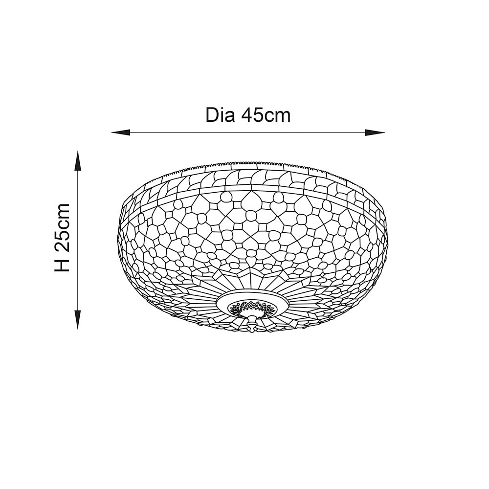 Ravenstead Large 2 Light Tiffany Flush Ceiling Light - Multicoloured