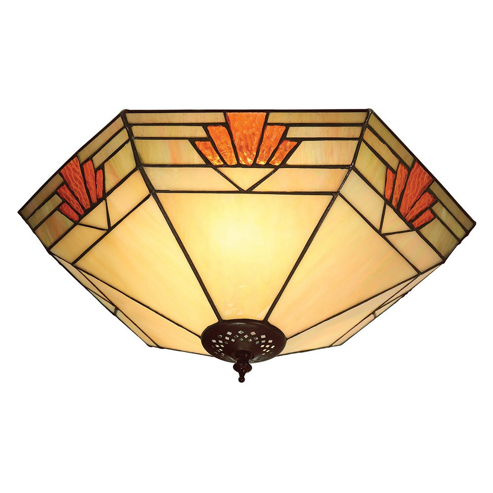 Willowmere Large 2 Light Tiffany Flush Ceiling Light - Multicoloured