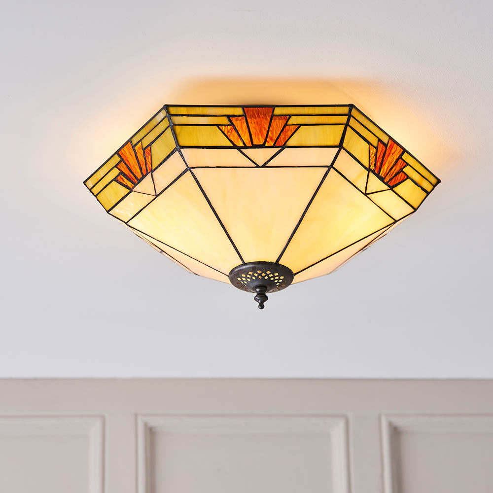 Willowmere Large 2 Light Tiffany Flush Ceiling Light - Multicoloured