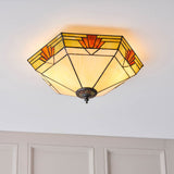 Willowmere Large 2 Light Tiffany Flush Ceiling Light - Multicoloured